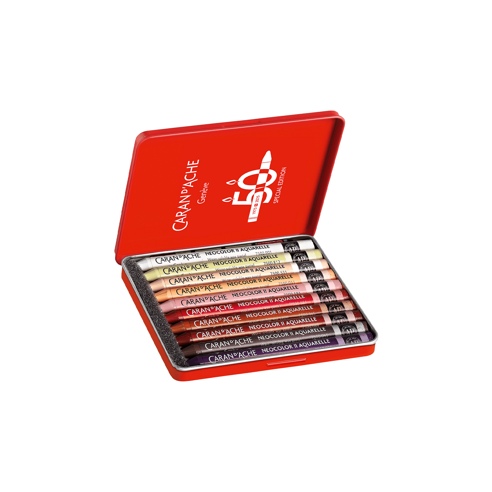 Pastels à la cire aquarellables NEOCOLOR II Aquarelle Portrait Édition Spéciale 50 ans - Boîte métal 10 couleurs - CARAN D'ACHE