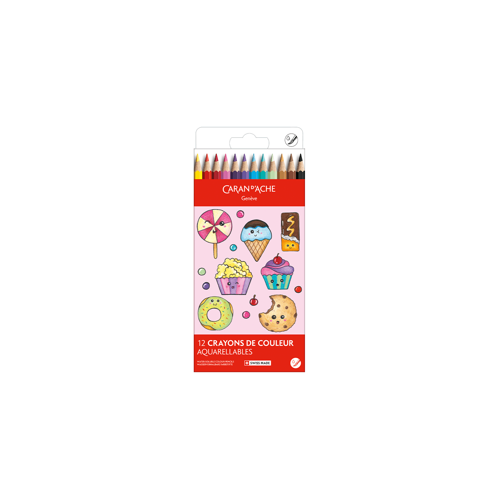 Crayons de couleur aquarellables SWISSCOLOR Aquarelle - Set 12 couleurs Kawaii Candy World - CARAN D'ACHE