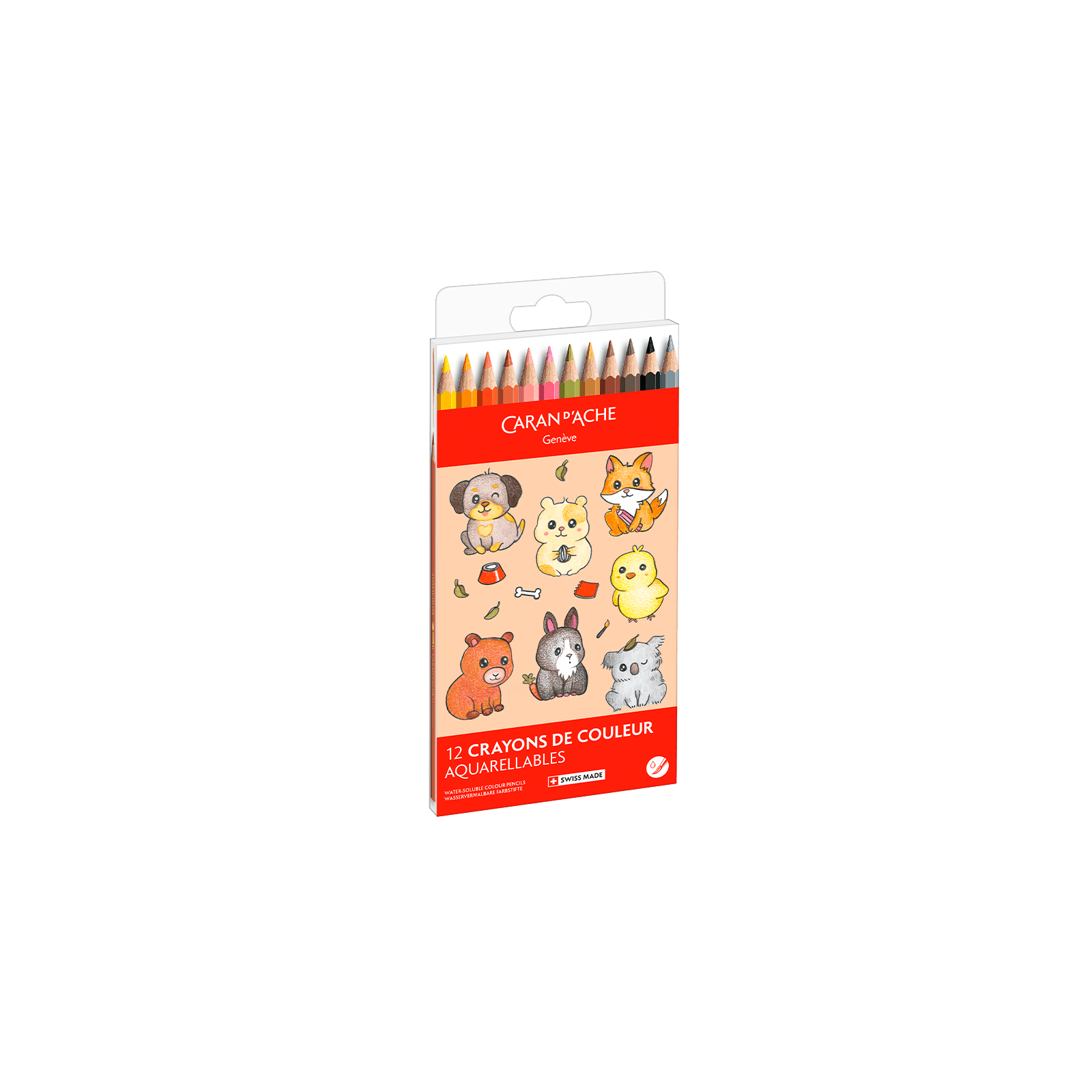 Crayons de couleur aquarellables SWISSCOLOR Aquarelle - Set 12 couleurs Kawaii Cute Animals - CARAN D'ACHE