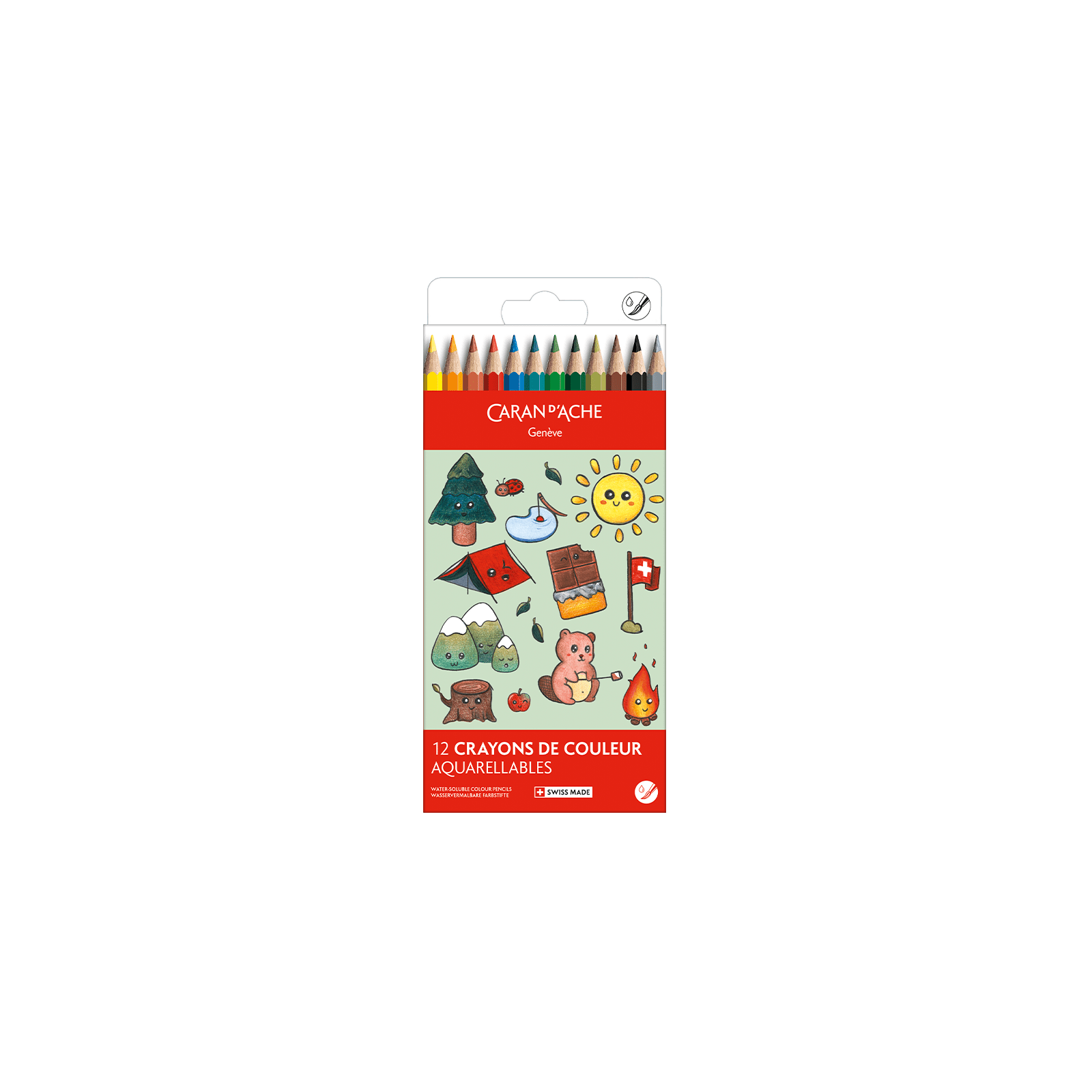 Crayons de couleur aquarellables SWISSCOLOR Aquarelle - Set 12 couleurs Kawaii Swiss Mountains - CARAN D'ACHE