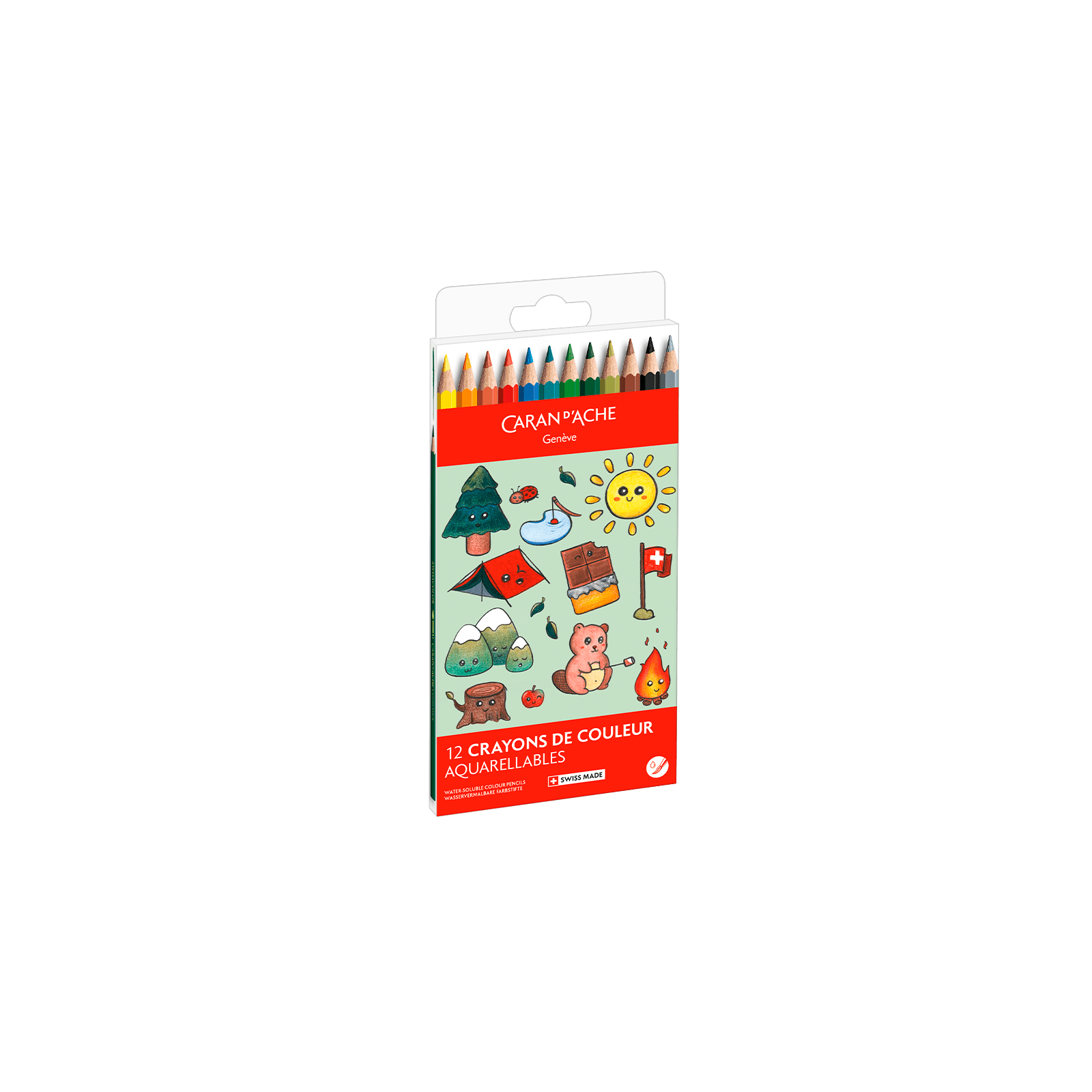 Crayons de couleur aquarellables SWISSCOLOR Aquarelle - Set 12 couleurs Kawaii Swiss Mountains - CARAN D'ACHE