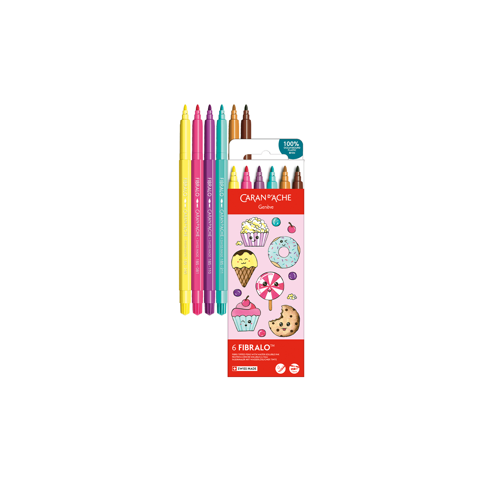 Feutres aquarellables FIBRALO - Set 6 couleurs Kawaii Candy World - CARAN D'ACHE