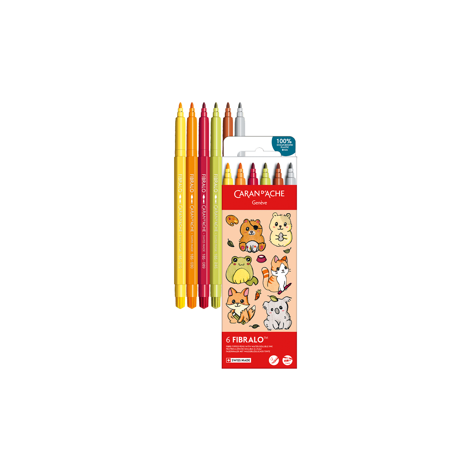 Feutres aquarellables FIBRALO - Set 6 couleurs Kawaii Cute Animals - CARAN D'ACHE