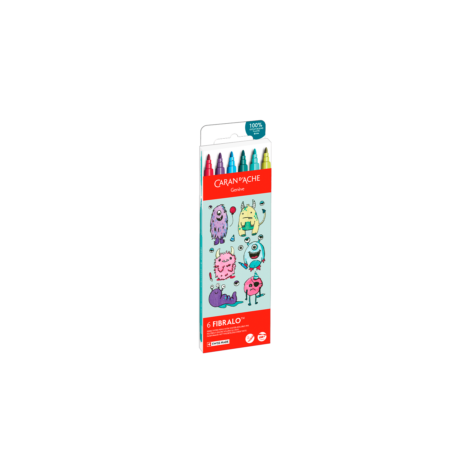 Feutres aquarellables FIBRALO - Set 6 couleurs Kawaii Funny Monsters - CARAN D'ACHE