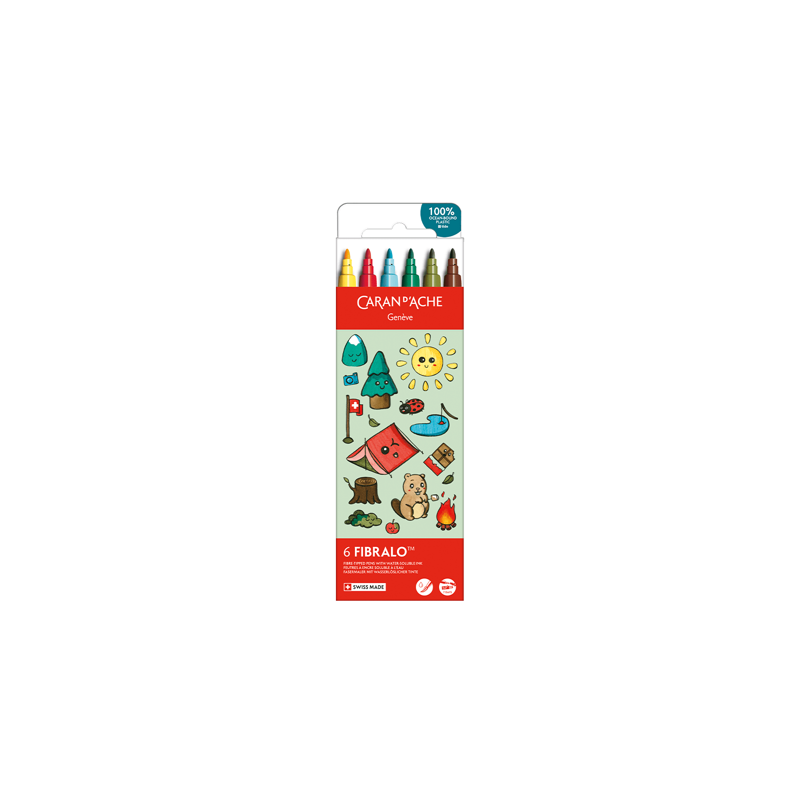 Feutres aquarellables FIBRALO - Set 6 couleurs Kawaii Swiss Mountains - CARAN D'ACHE