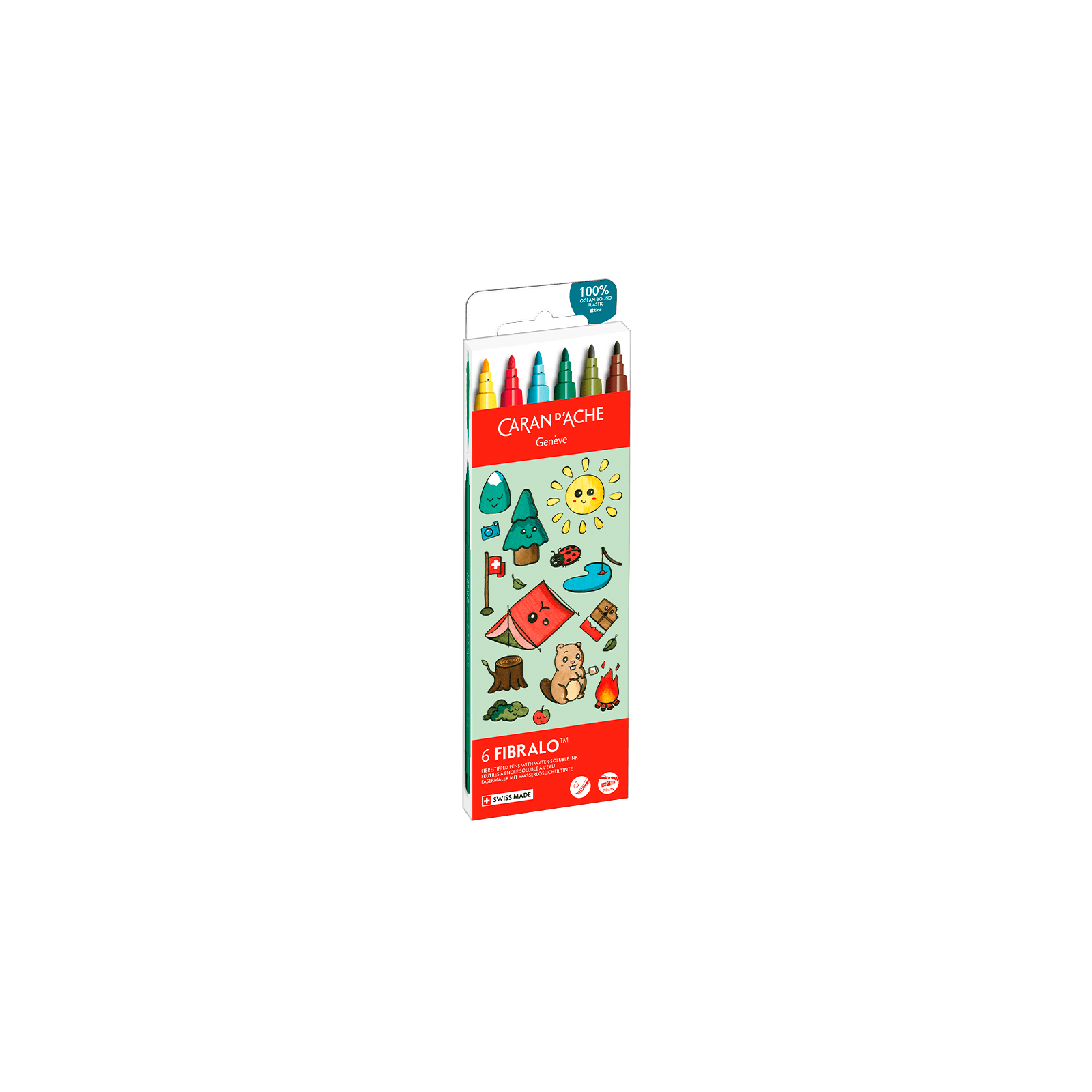 Feutres aquarellables FIBRALO - Set 6 couleurs Kawaii Swiss Mountains - CARAN D'ACHE