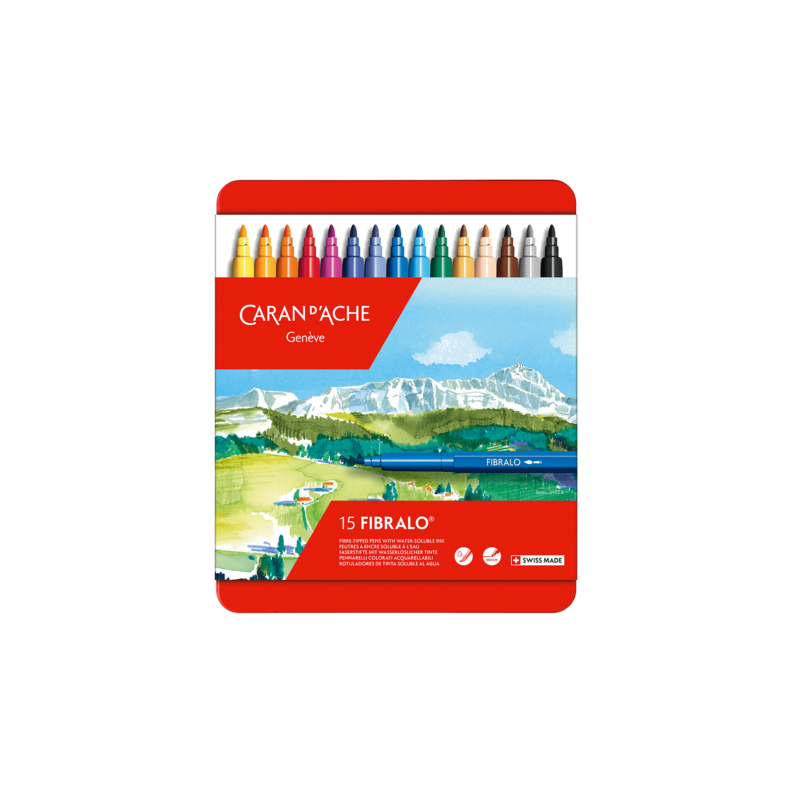 Feutres aquarellables FIBRALO - Boîte métal 15 couleurs - CARAN D'ACHE - 7610186303159