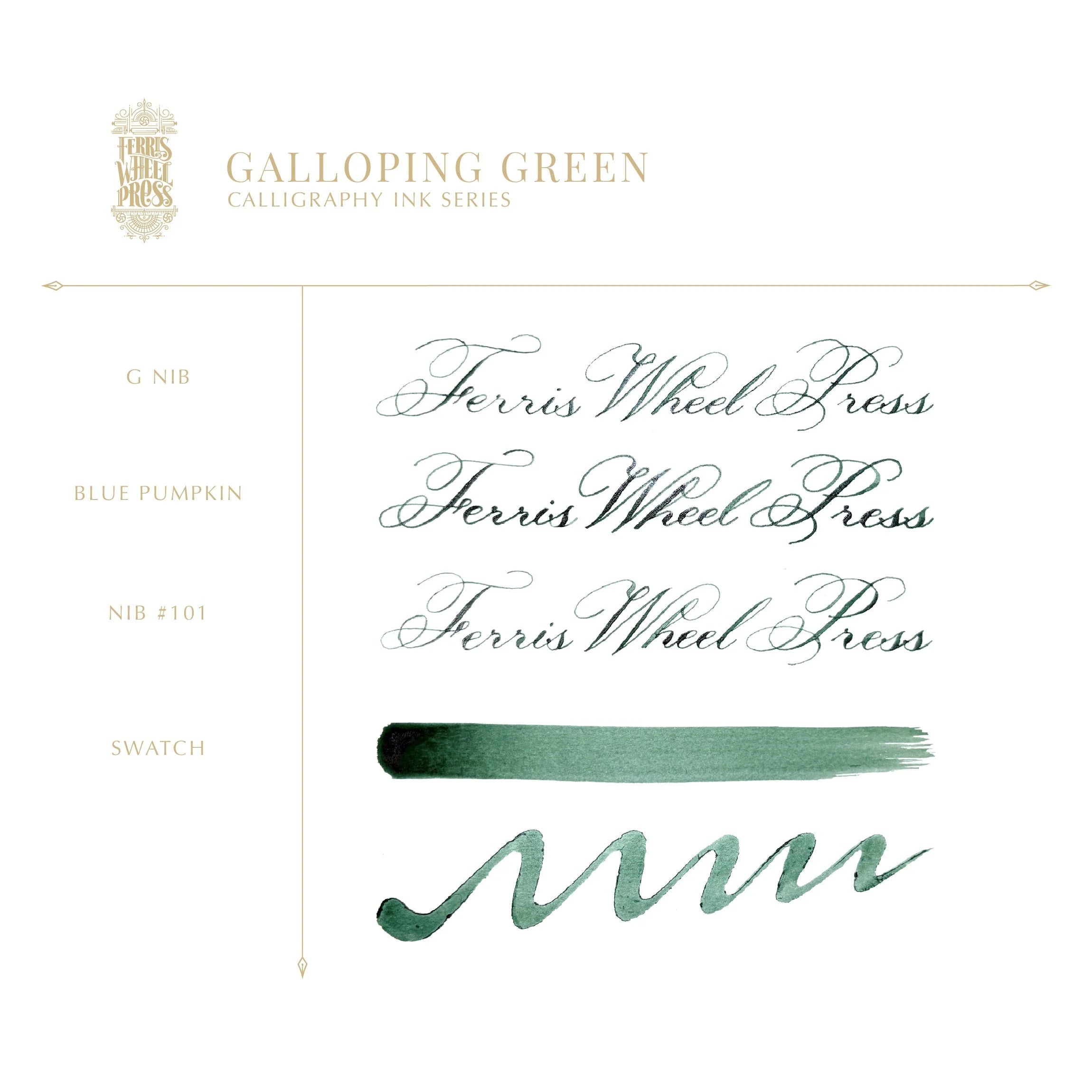 Flacon d'encre FERRIS WHEEL PRESS - Professional Calligraphy Ink - Galloping Green (28ml) - 818351005694