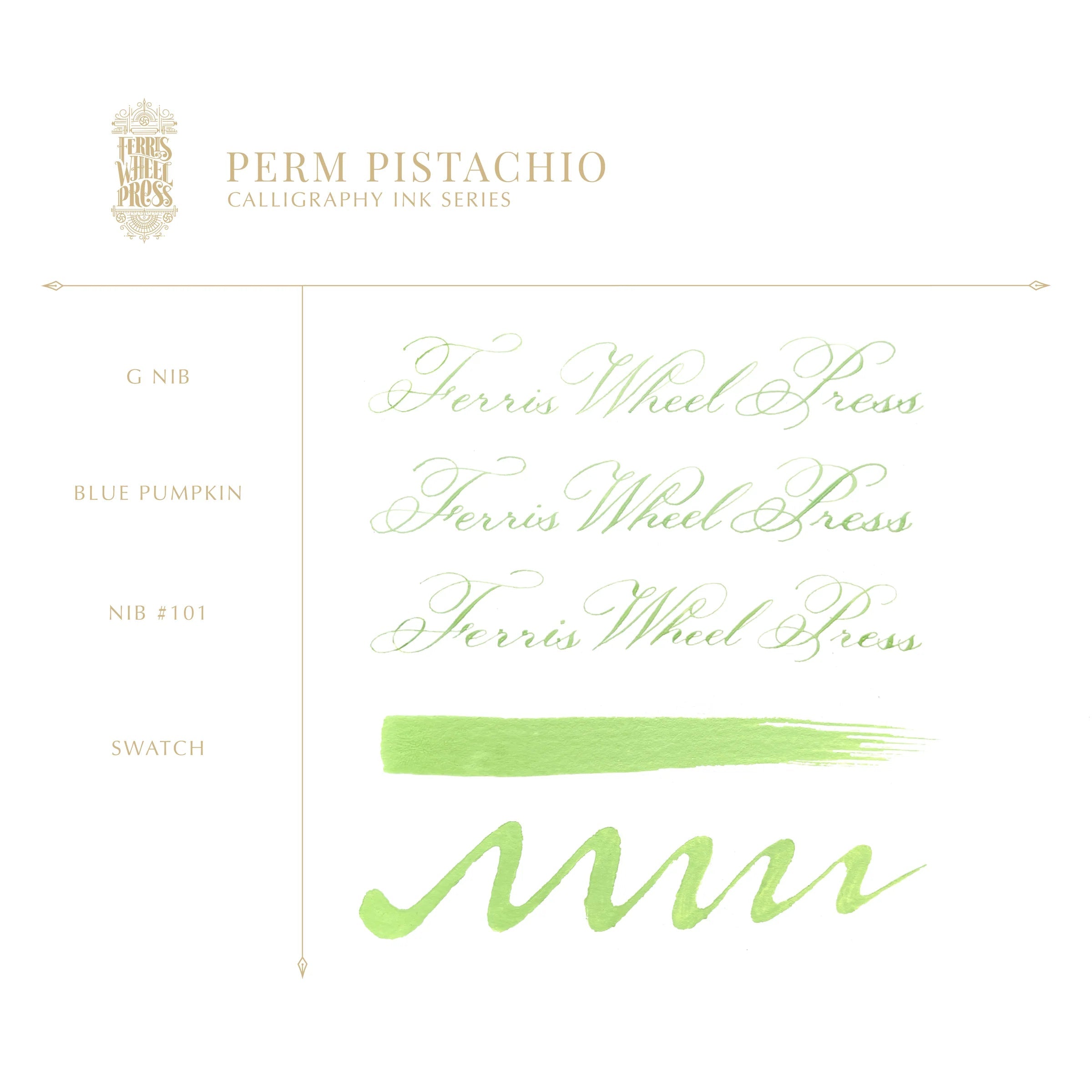 Flacon d'encre FERRIS WHEEL PRESS - Professional Calligraphy Ink - Perm Pistachio (28ml) - 818351004628