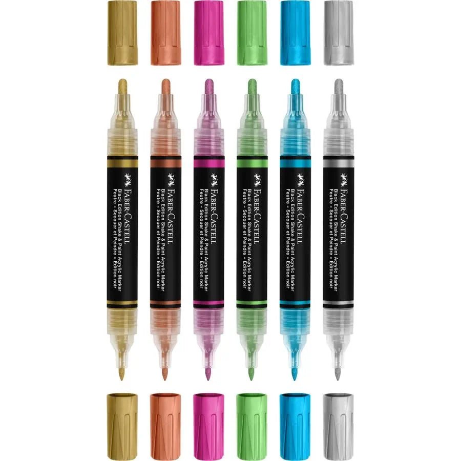 Marqueurs Acryliques Shake & Paint BLACK EDITION – 6xMetallic – FABER - CASTELL - 6933256660510
