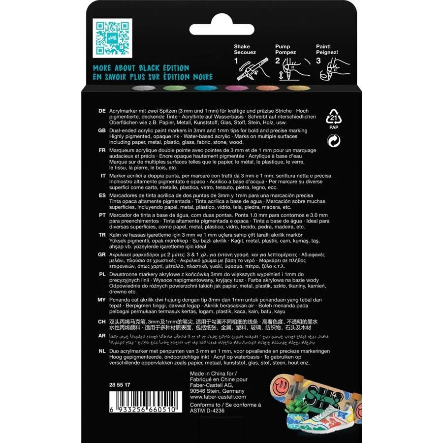 Marqueurs Acryliques Shake & Paint BLACK EDITION – 6xMetallic – FABER - CASTELL - 6933256660510