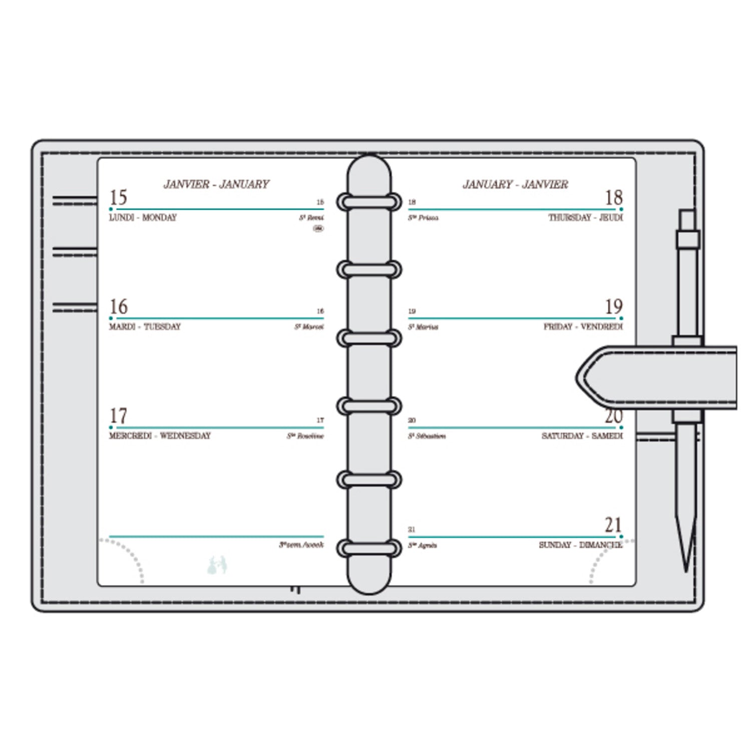 Organiseur MIGNON SK12 - 9 x 13 cm - 1 semaine sur 2 pages - Orientation horizontale - Bornéo noir - 3489391245912