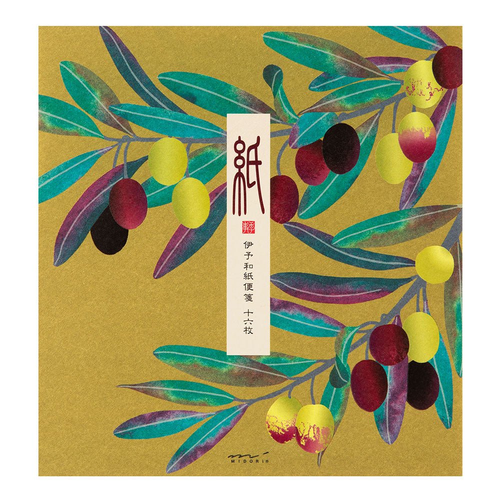 Papier à lettres MIDORI washi - 177 x 168 mm - Feuille d'Olivier - 4902805871792