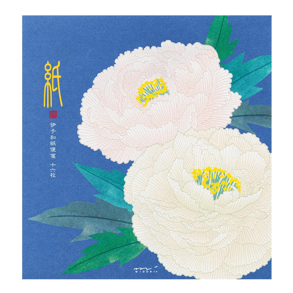 Papier à lettres MIDORI washi - 177 x 168 mm - Pivoines d'Hiver - 4902805810067