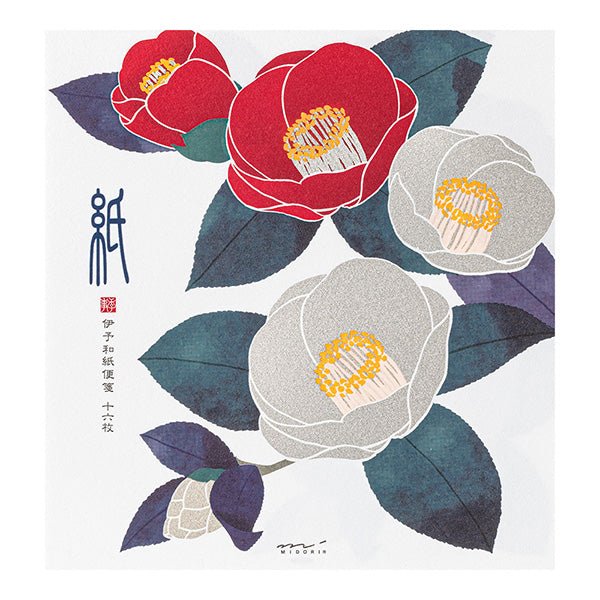 Papier à lettres washi MIDORI Camélia Rouge et Blanc - 17.7 x 16.8 cm - Illustré - 4902805871457