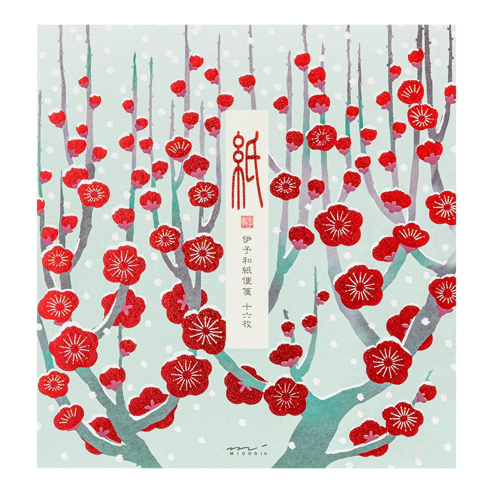 Papier à lettres washi MIDORI Fleurs de Prunier - 17.7 x 16.8 cm - Illustré - 4902805871457