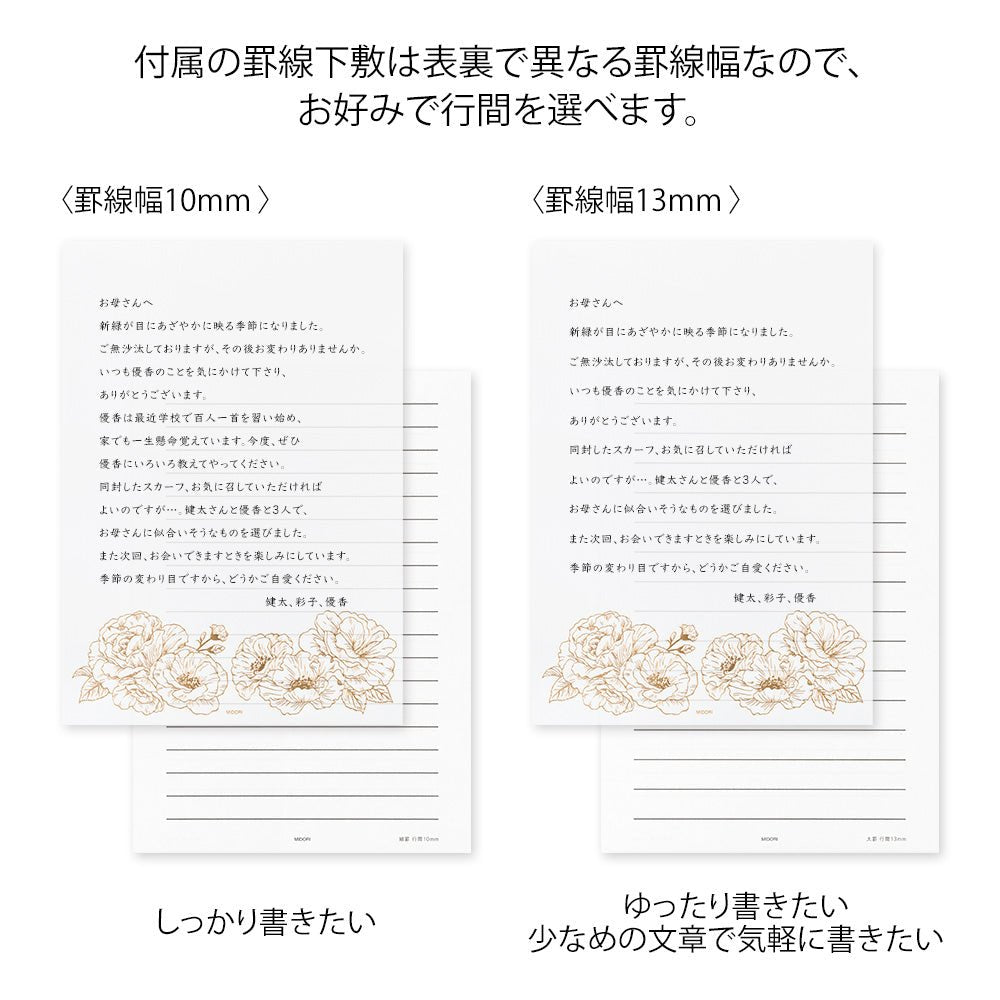 Papier à lettres washi MIDORI Fleurs Précieuses - 25 x 7.7 cm - Illustré - 