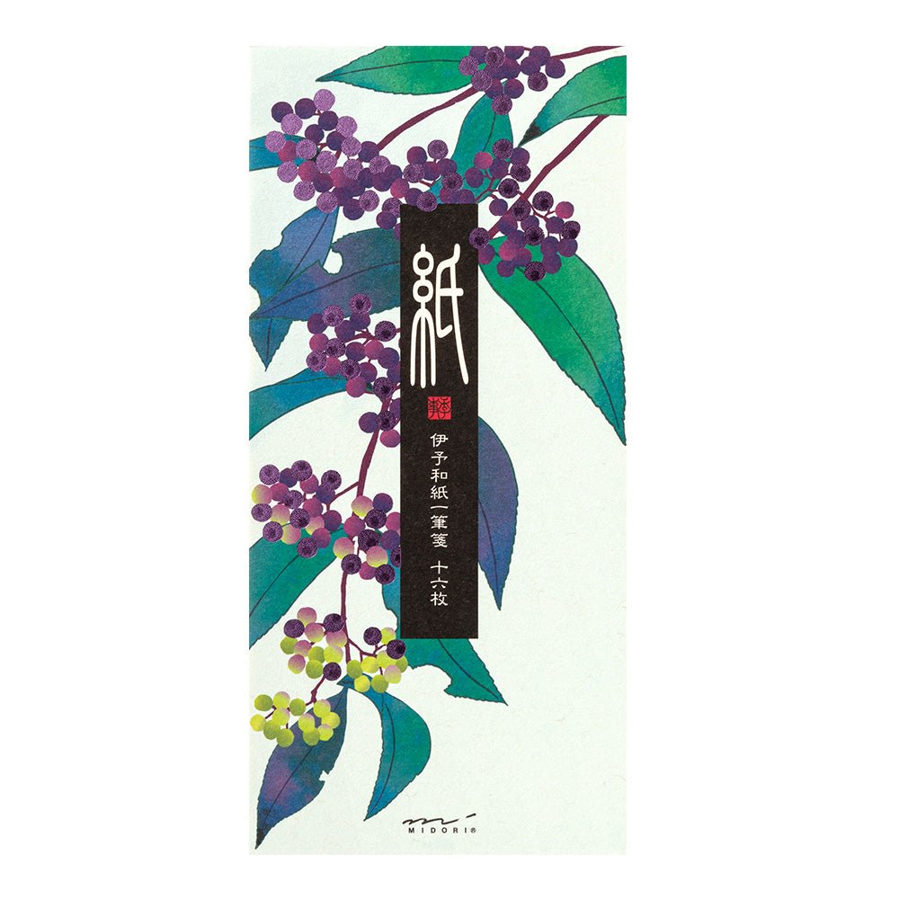 Papier à lettres washi vertical MIDORI Baies Japonaises - 17.7 x 8.4 cm - Illustré - 