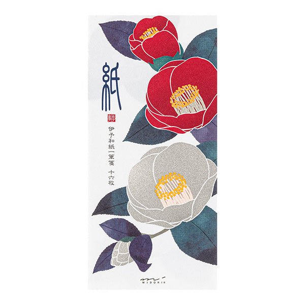 Papier à lettres washi vertical MIDORI Camélia Rouge et Blanc - 17.7 x 8.4 cm - Illustré - 4902805895705