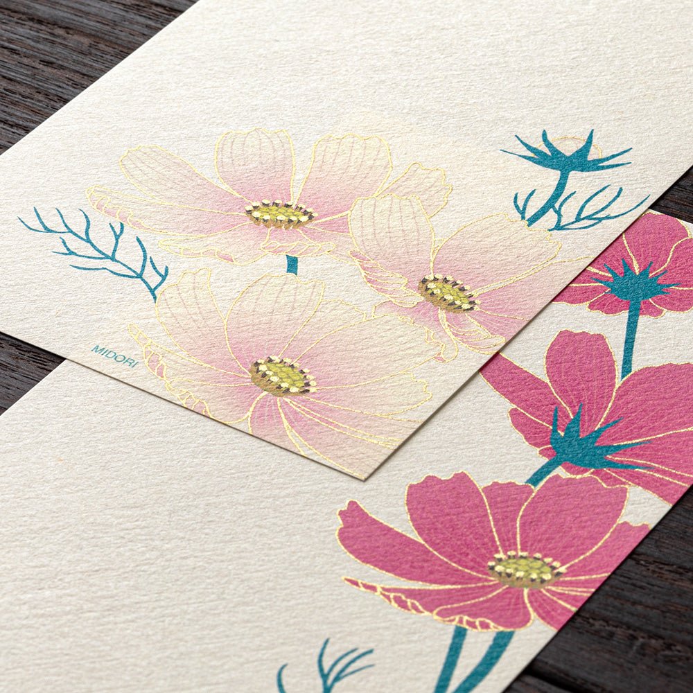 Papier à lettres washi vertical MIDORI Cosmos - 17.7 x 8.4 cm - Illustré - 