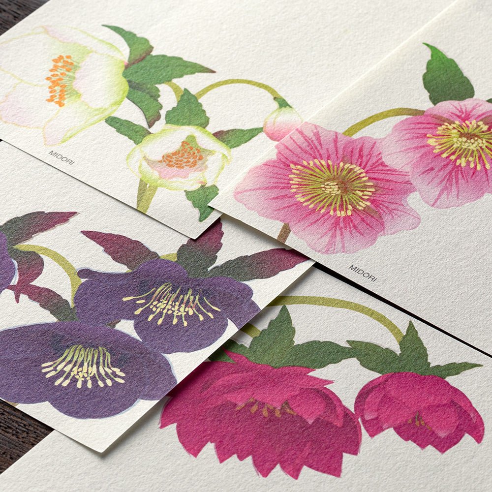 Papier à lettres washi vertical MIDORI Fleurs de Noël - 17.7 x 8.4 cm - Illustré - 4902805895705