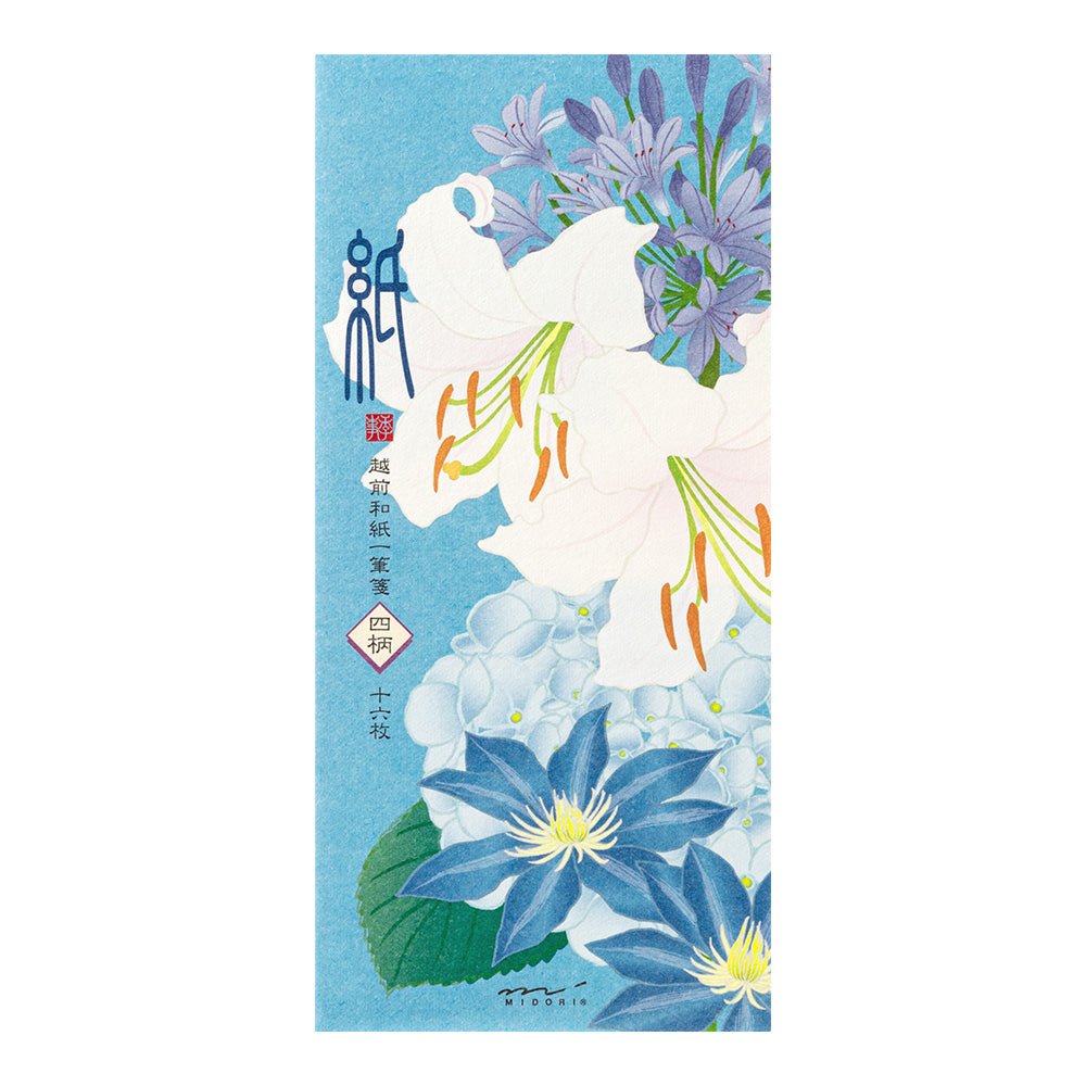 Papier à lettres washi vertical MIDORI Fleurs d'Été - 17.7 x 8.4 cm - Illustré - 4902805895644
