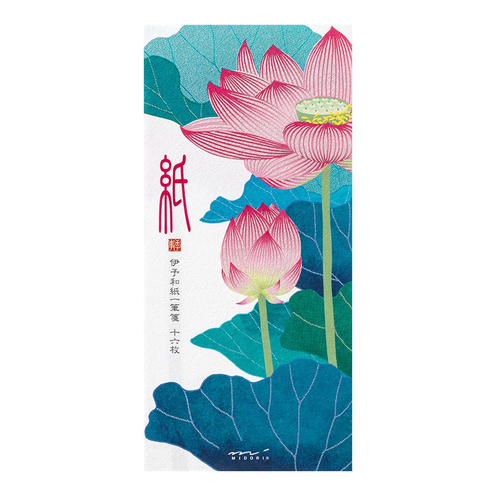 Papier à lettres washi vertical MIDORI Lotus - 17.7 x 8.4 cm - Illustré - 4902805895668