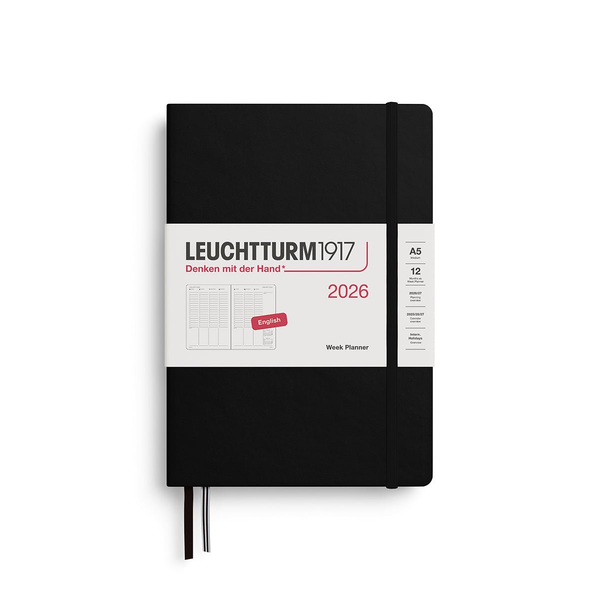 Planificateur Semainier 2026 LEUCHTTURM1917, Anglais - A5 - Hardcover - Black - 4004117666520