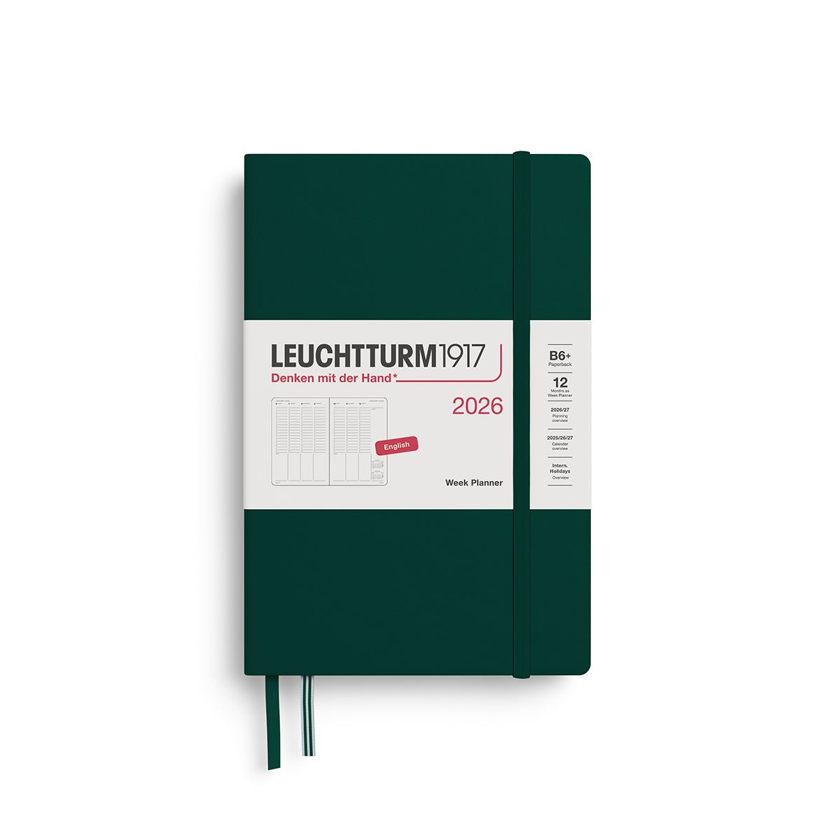 Planificateur Semainier 2026 LEUCHTTURM1917, Anglais - B6+ - Hardcover - Forest Green - 4004117666629