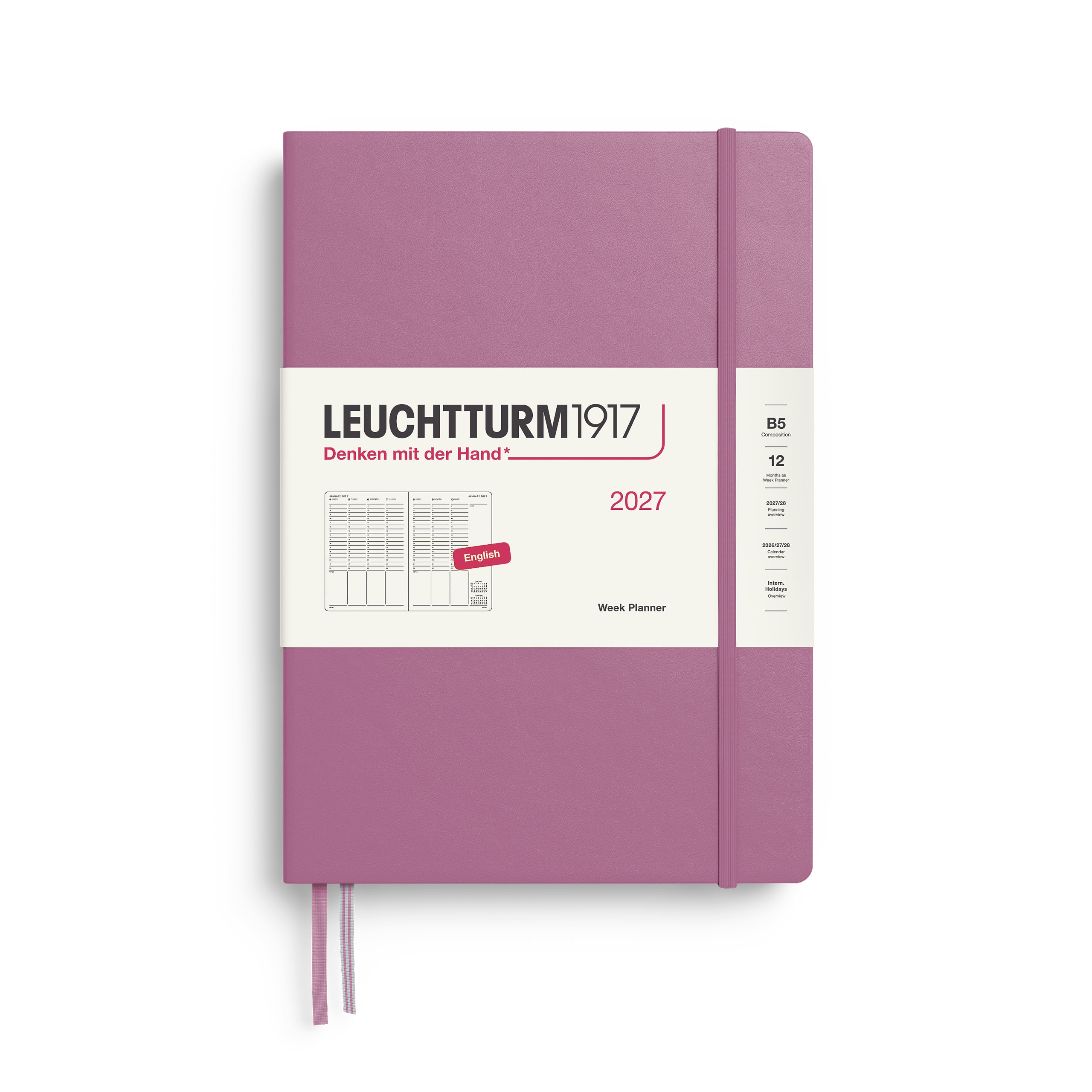 Planificateur Semainier 2027 LEUCHTTURM1917, Anglais - B5 - Hardcover - Dusty Rose