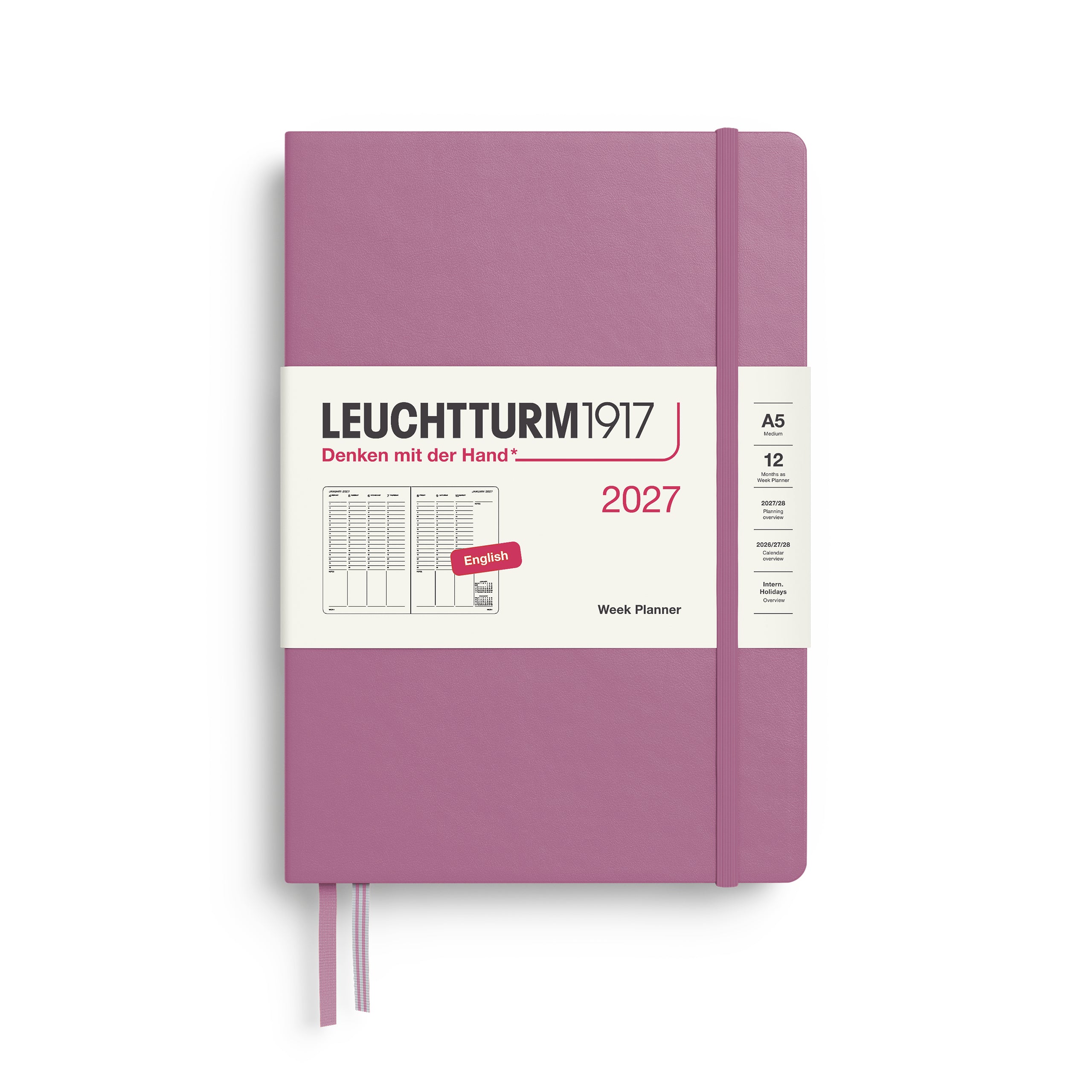 Planificateur Semainier 2027 LEUCHTTURM1917, Anglais - A5 - Hardcover - Dusty Rose