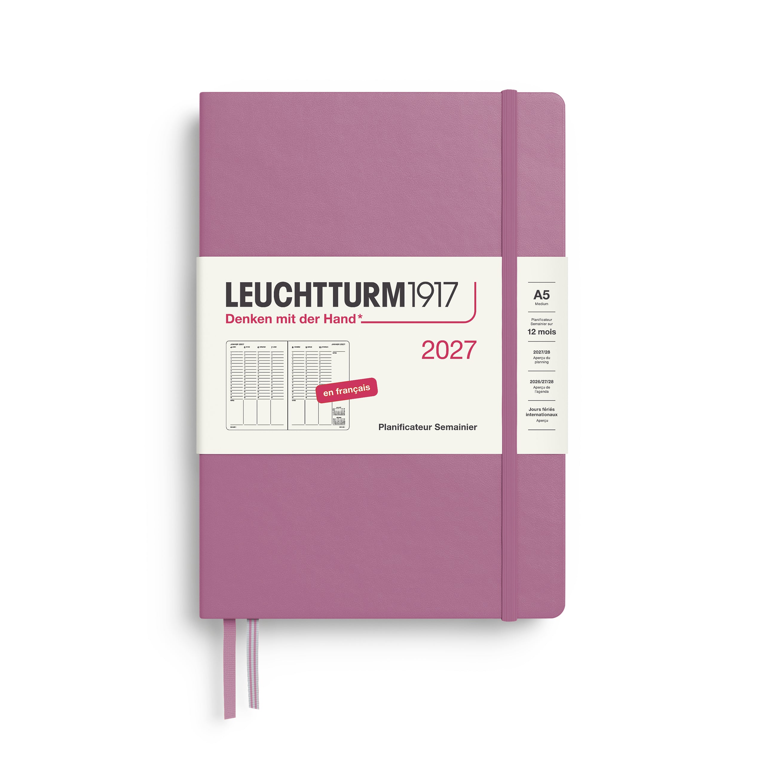 Planificateur Semainier 2027 LEUCHTTURM1917, Français - A5 - Hardcover - Dusty Rose