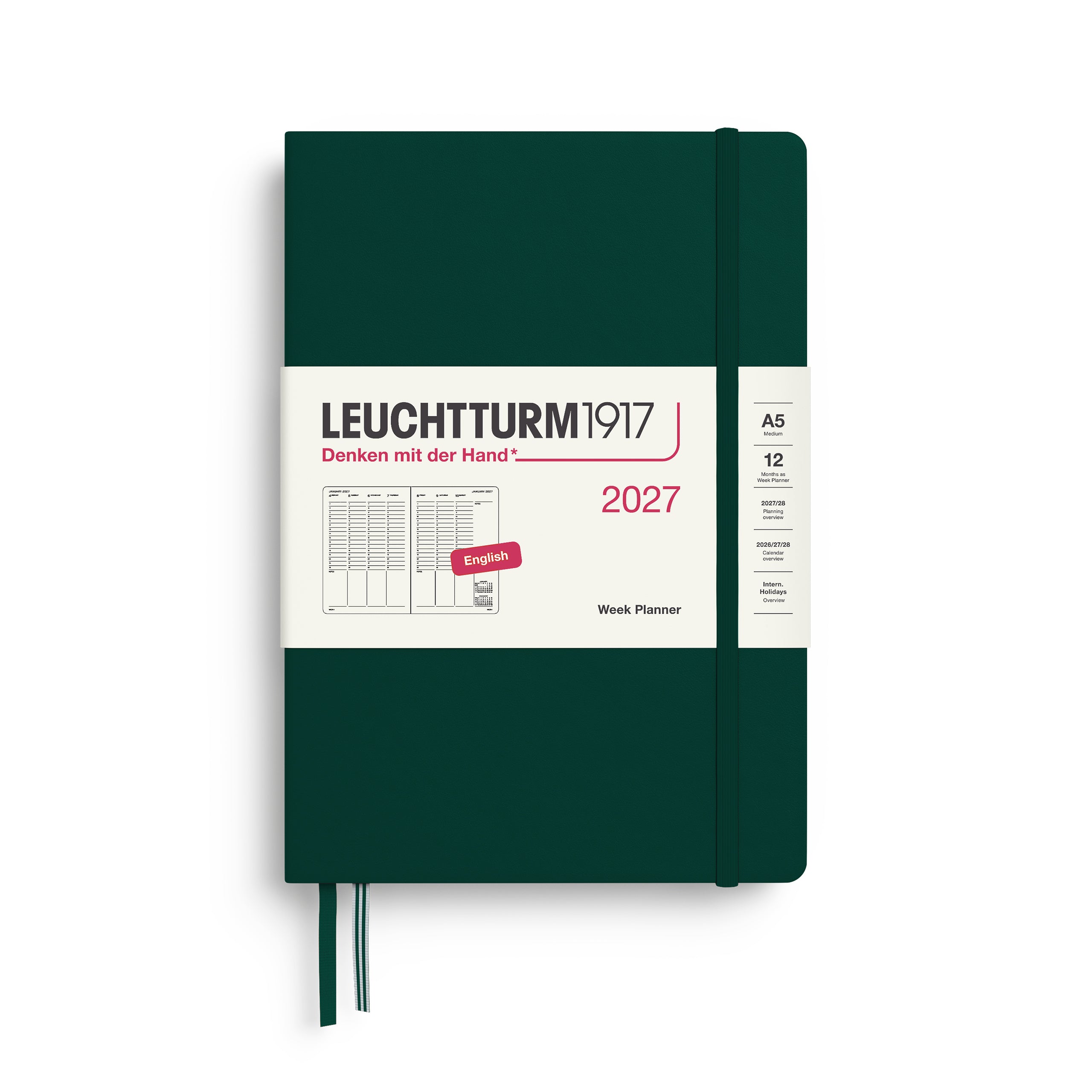 Planificateur Semainier 2027 LEUCHTTURM1917, Anglais - A5 - Hardcover - Forest Green