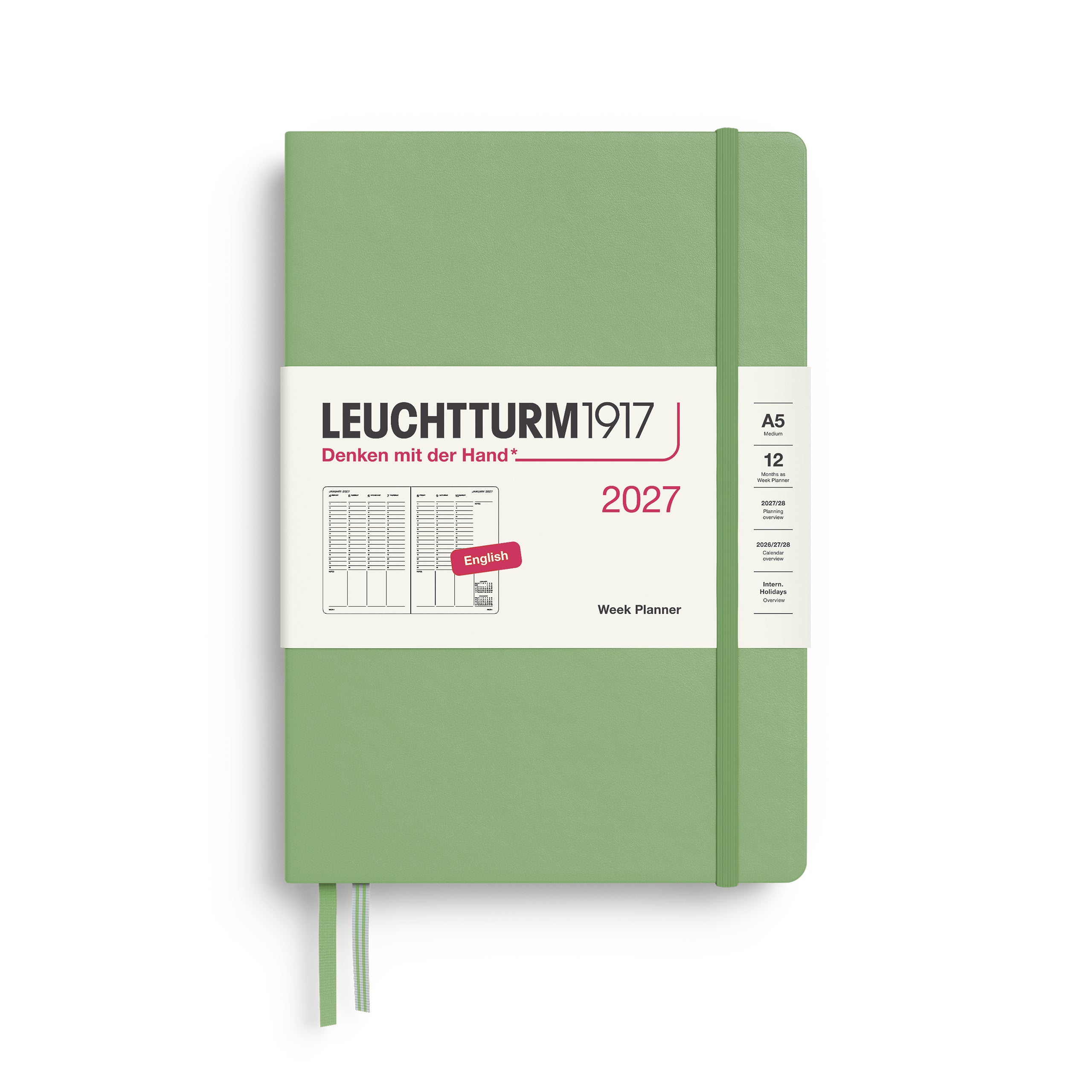 Planificateur Semainier 2027 LEUCHTTURM1917, Anglais - A5 - Hardcover - Sauge