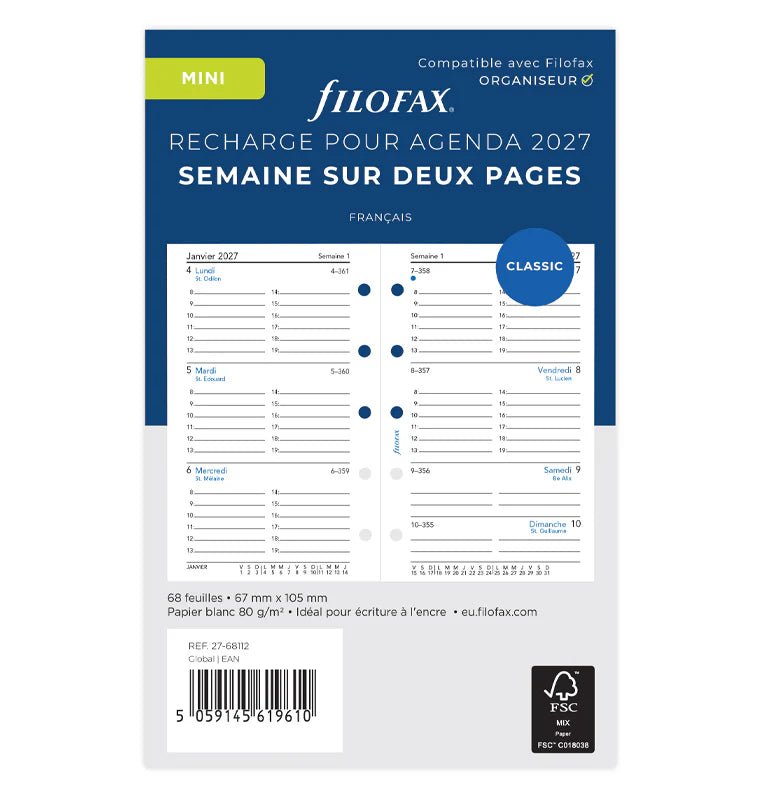 Recharge agenda 2027 FILOFAX - Mini - Semaine sur deux pages (français) - 5059145619610