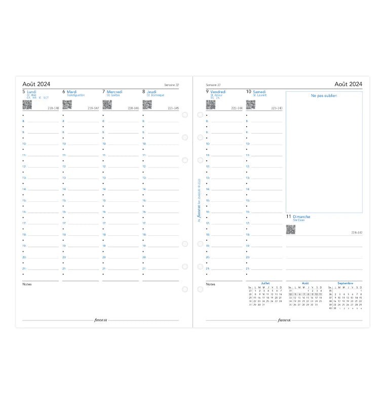 Recharge Agenda FILOFAX 2024-2025 - A5, Semaine sur Deux Pages (français) - 1 semaine sur 2 pages - A5 - 5059145549771