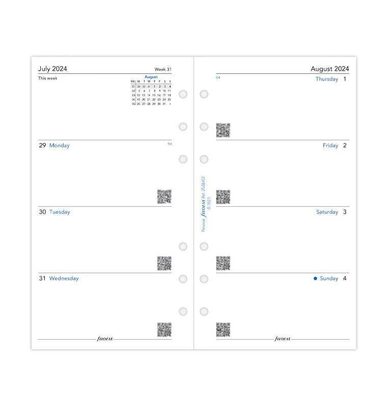 Recharge Agenda FILOFAX 2024 - 2025 - Personal, Semaine sur Deux Pages (multilingue) - 1 semaine sur 2 pages - Personal - 5059145549122