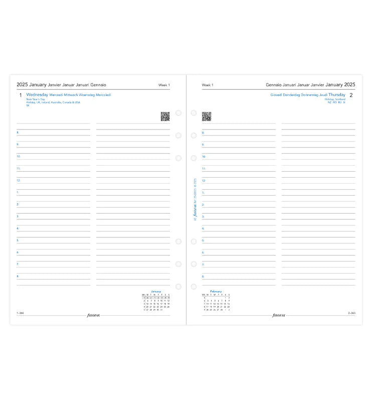 Recharge Agenda FILOFAX 2025 - A5, Un Jour par Page (multilingue) - 1 jour par page - A5 - 5059145549597