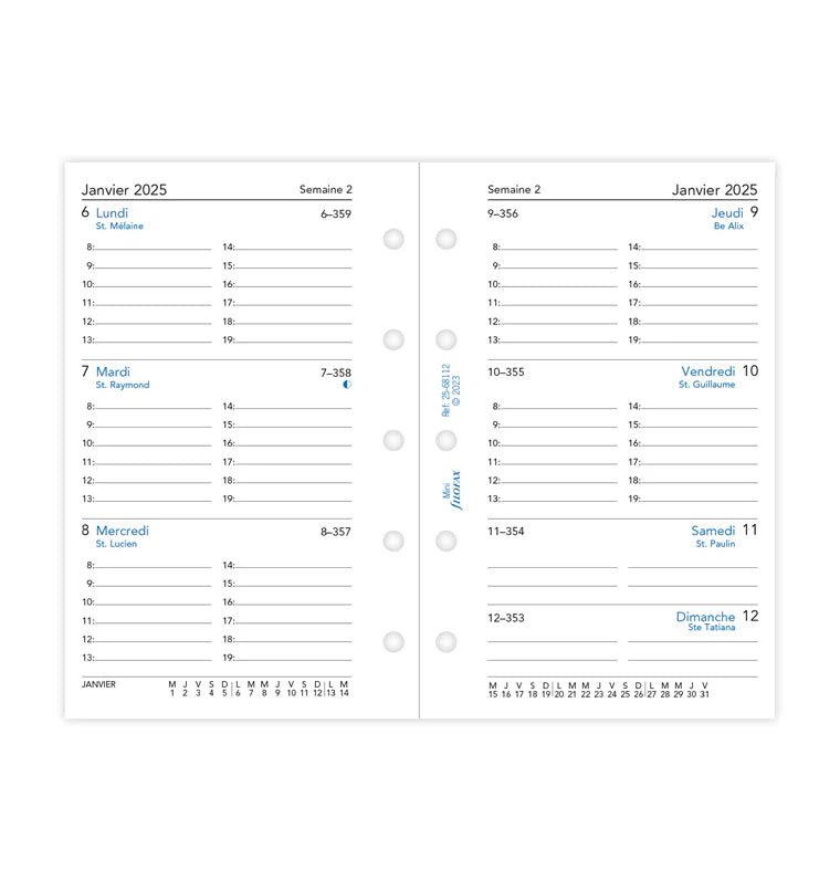 Recharge Agenda FILOFAX 2025 - Mini, Semaine sur Deux Pages (français) - 1 semaine sur 2 pages - Mini - 5059145549757