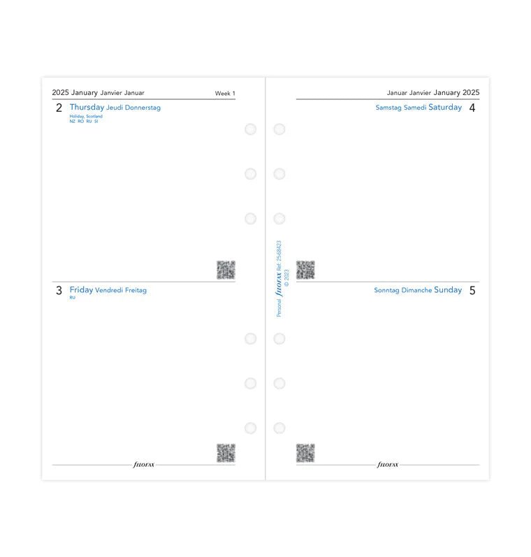 Recharge Agenda FILOFAX 2025 - Personal, Deux Jours par Page (multilingue) - 2 jours par page - Personal - 5059145548705