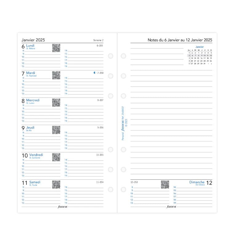 Recharge Agenda FILOFAX 2025 - Personal, Semaine sur Une Page + Page de Notes (français) - 1 semaine + notes - Personal - 5059145548927