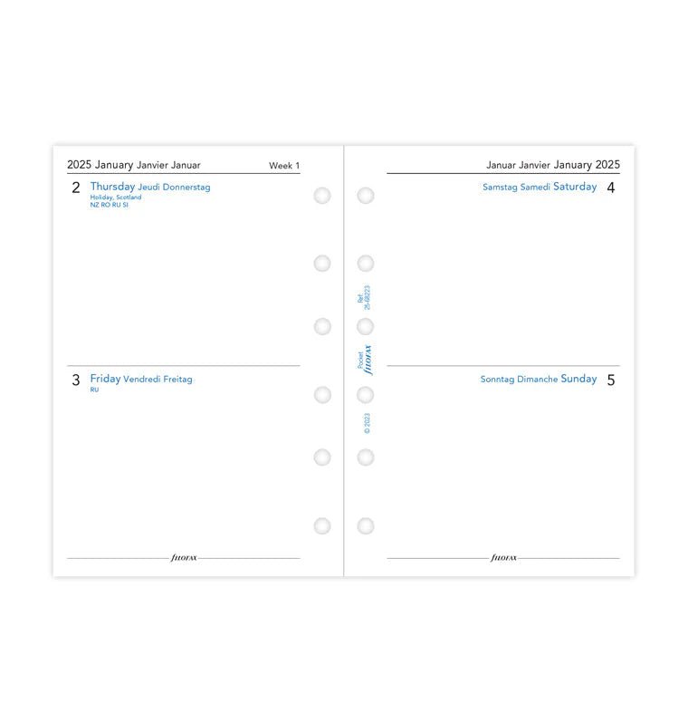 Recharge Agenda FILOFAX 2025 - Pocket, Deux Jours par Page (multilingue) - 2 jours par page - Pocket - 5059145547883