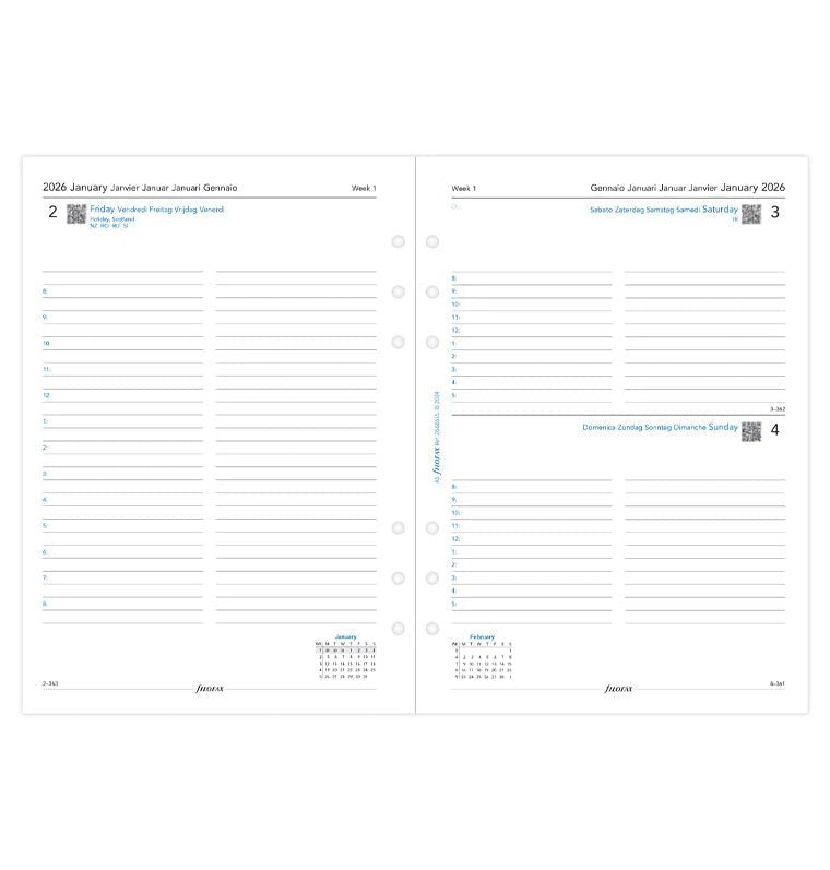 Recharge agenda FILOFAX 2026 - A5 - Un jour par page (multilingue) - 5059145597291