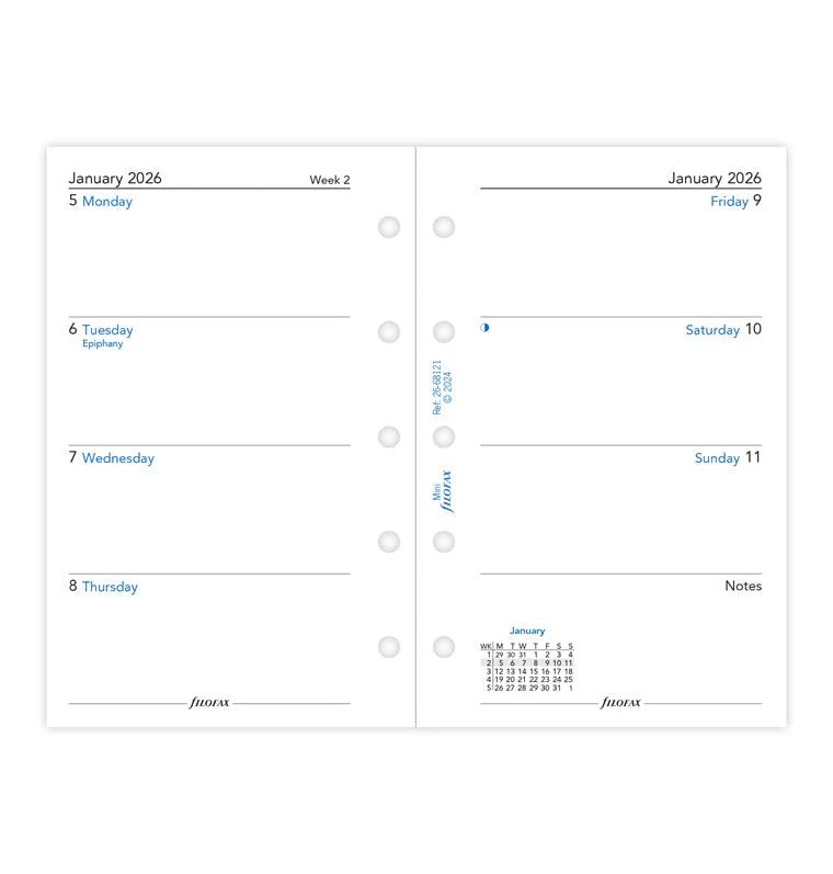 Recharge agenda FILOFAX 2026 - Mini - Semaine sur deux pages (anglais) - 5059145595815