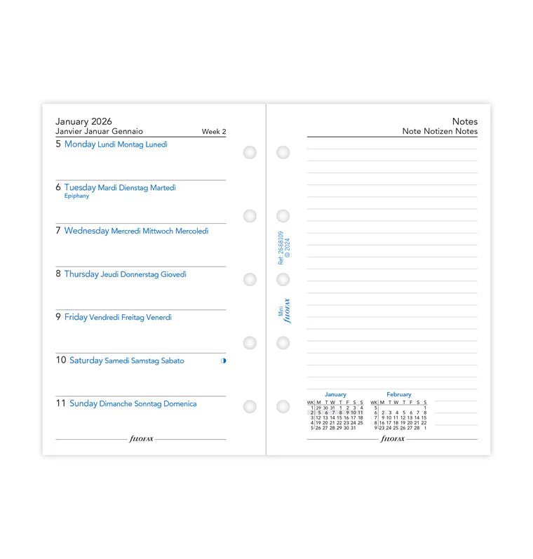 Recharge agenda FILOFAX 2026 - Mini - Semaine sur une page + page de notes (français) - 5059145598090