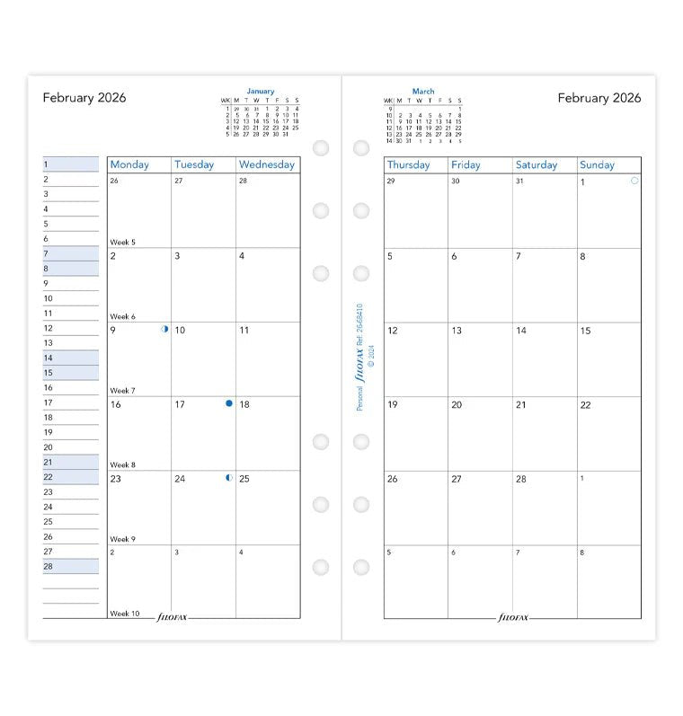 Recharge agenda FILOFAX 2026 - Personal - Mois sur deux pages (anglais) - 5059145596478