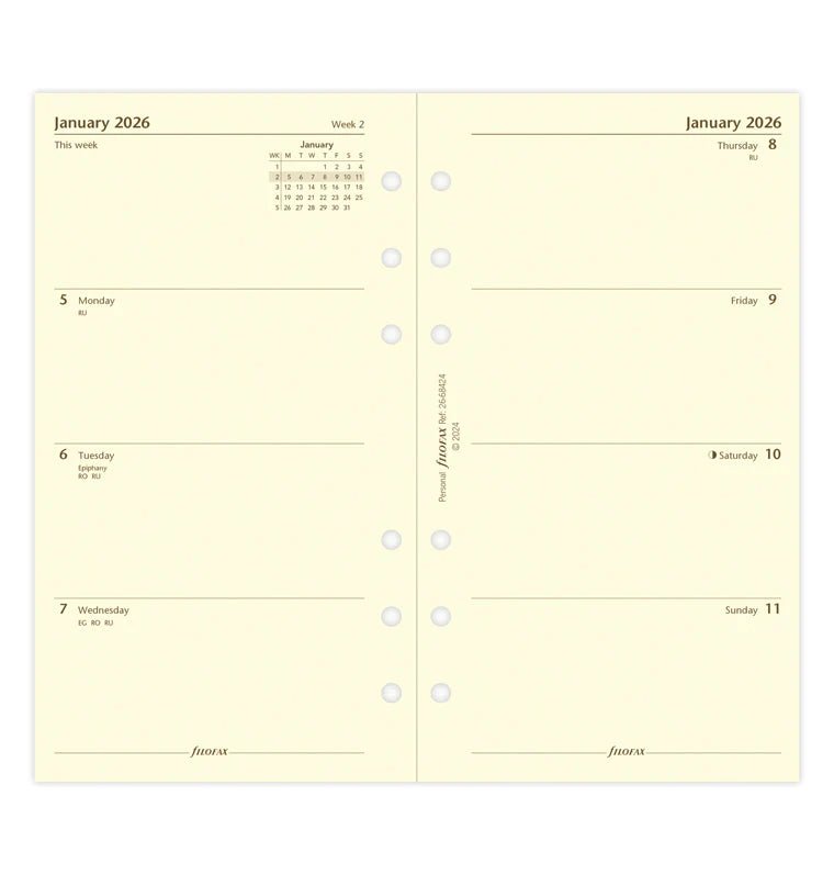 Recharge agenda FILOFAX 2026 - Personal - Semaine sur deux pages (anglais) - 5059145596638
