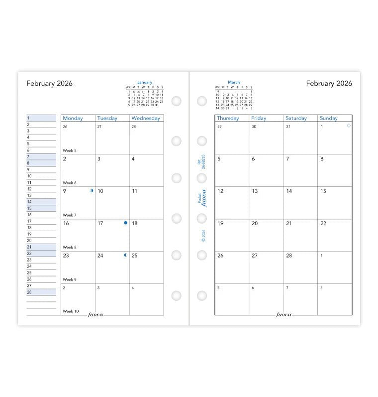 Recharge agenda FILOFAX 2026 - Pocket - Mois sur deux pages (anglais) - 5059145595976