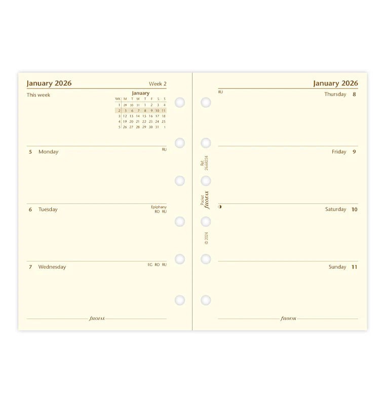 Recharge agenda FILOFAX 2026 - Pocket - Semaine sur deux pages (multilingue) - 5059145596058