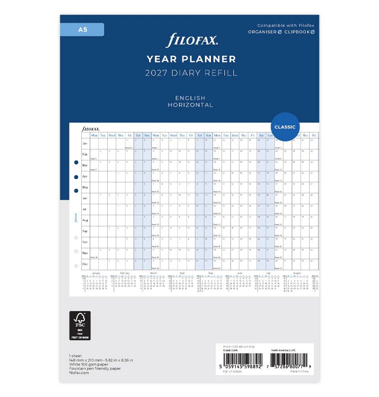 Recharge agenda FILOFAX 2027 - A5 - Planning annuel horizontal (anglais) - 5059145598892